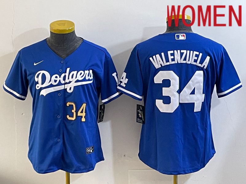 Women Los Angeles Dodgers #34 Valenzuela 2024 blue jersey 202411207